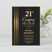 Gold Striped Black 21st Surprise Birthday Party 招待状 (スタンド正面)
