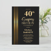 Gold Striped Black 40th Surprise Birthday Party 招待状 (スタンド正面)