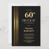 Gold Striped Black 60th Birthday Party 招待状 (正面)