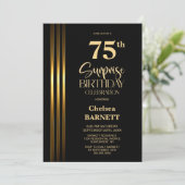 Gold Striped Black 75th Surprise Birthday Party 招待状 (スタンド正面)