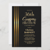 Gold Striped Black Any Age Surprise Birthday Party 招待状 (正面)