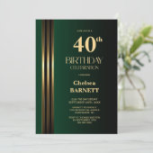Gold Striped Black Green 40th Birthday Party 招待状 (スタンド正面)