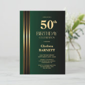 Gold Striped Black Green 50th Birthday Party 招待状 (スタンド正面)