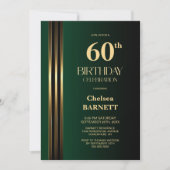 Gold Striped Black Green 60th Birthday Party 招待状 (正面)