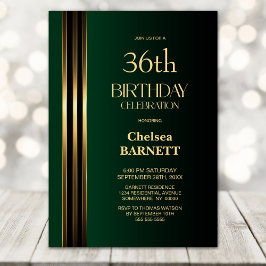 Gold Striped Black Green Any Age Birthday Party 招待状