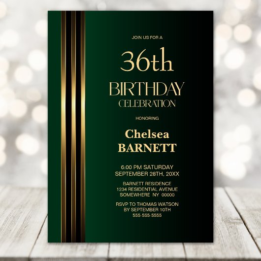 Gold Striped Black Green Any Age Birthday Party 招待状