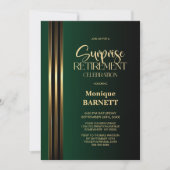 Gold Striped Black Green Surprise Retirement Party 招待状 (正面)