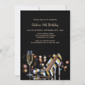 Gold Striped High Heel Shoes Birthday Party 招待状 (正面)