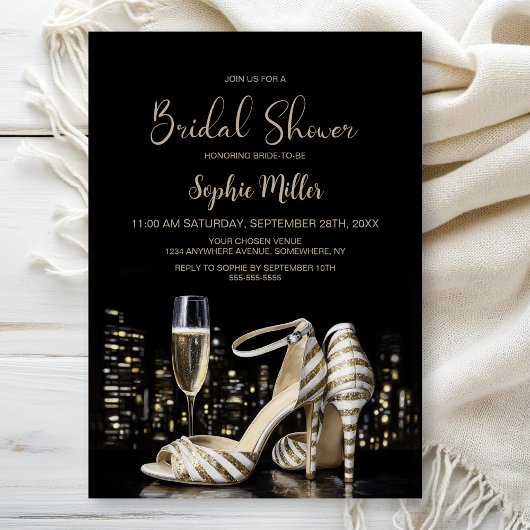 Gold Striped Stiletto Shoes Bridal Shower 招待状