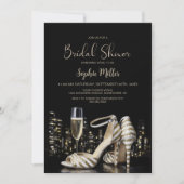 Gold Striped Stiletto Shoes Bridal Shower 招待状 (正面)