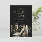 Gold Striped Stiletto Shoes Bridal Shower 招待状 (スタンド正面)
