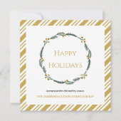 Gold Stripes Wreath Corporate Logo QR Code Holiday シーズンカード (正面)