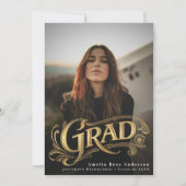 Gold Stylish Vintage Grad Photo Announcement Card  招待状 (正面)