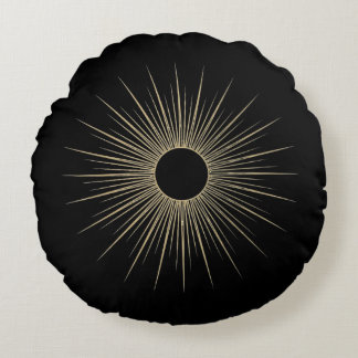 Gold Sunburst Black Minimal Round Throw Pillow ラウンドクッション
