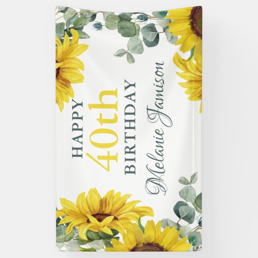Gold Sunflower 40th Birthday Party Banner 横断幕 (縦)