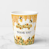 Gold Sunflower Honeycomb Honeybee Baby Shower 紙コップ (正面)