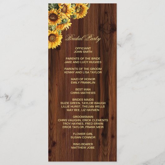 Gold Sunflowers double side program card  プログラム (裏面)