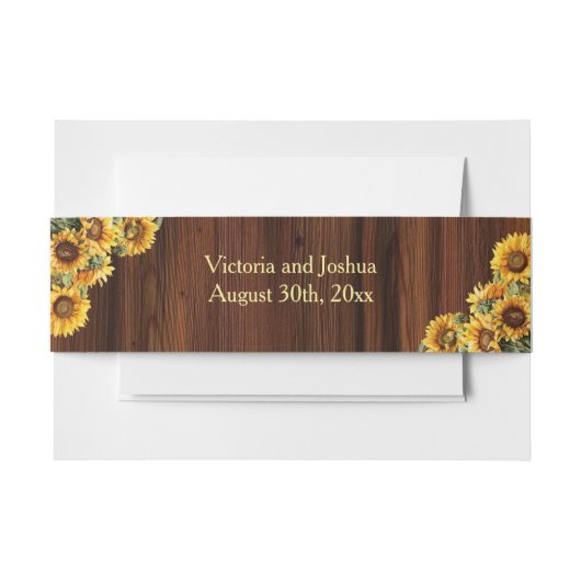 Gold Sunflowers rustic country barn wood 招待状ベリーバンド (正面例)