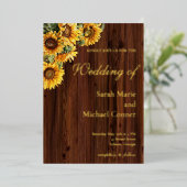 Gold Sunflowers rustic country barn wood 箔招待状 (立ち正面)