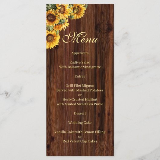 Gold Sunflowers rustic floral  Menu メニュー (正面)