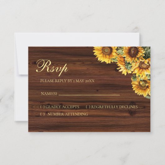Gold Sunflowers rustic floral RSVP card (正面)