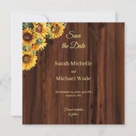 Gold Sunflowers rustic  Save the Date Invite セーブザデート