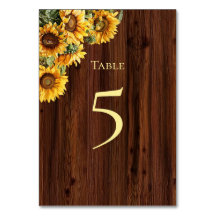 Gold Sunflowers Table Number Card