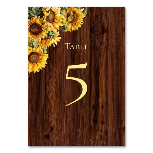 Gold Sunflowers Table Number Card テーブルナンバー (正面)
