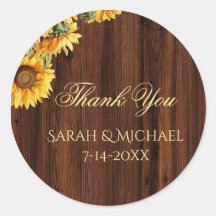 Gold Sunflowers Wedding Stickers