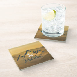 Gold sunrise personalizable mountains monogram ガラスコースター