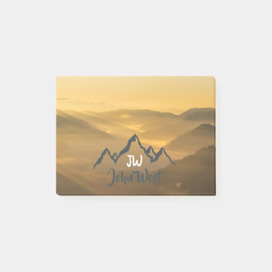 Gold sunrise personalizable mountains monogram ポストイット (正面)