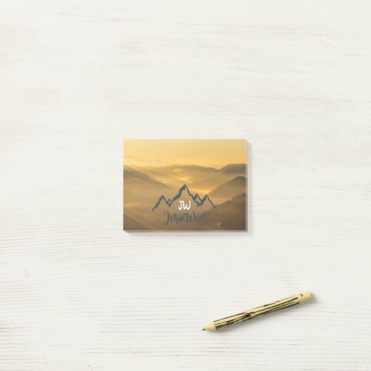 Gold sunrise personalizable mountains monogram ポストイット (デスク上)