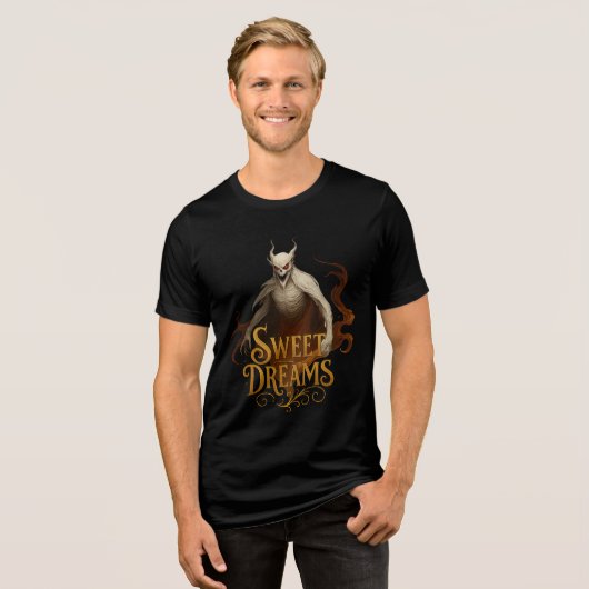 Gold “Sweet Dreams” Demon Horror Artwork トライブレンドＴシャツ (正面全面)