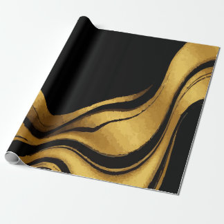 Gold Swirl on Black Pattern – Elegant Luxury Gift  ラッピングペーパー