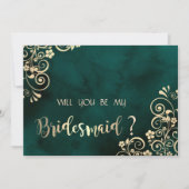 Gold Swirls Emerald Green Bridesmaid Card 招待状 (正面)