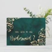 Gold Swirls Emerald Green Bridesmaid Card 招待状 (スタンド正面)