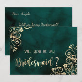 Gold Swirls Emerald Green Bridesmaid Card 招待状 (正面/裏面)