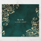 Gold Swirls Emerald Green Wedding スパークリングワインラベル (シングルラベル)