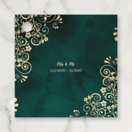 Gold Swirls Emerald Green Wedding  フェイバータグ