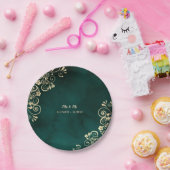 Gold Swirls Emerald Green Wedding  ペーパープレート (パーティー)