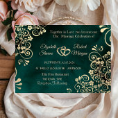Gold Swirls Emerald Green Wedding  招待状