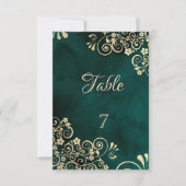 Gold Swirls Emerald Green Wedding Table Number 招待状 (正面)