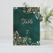 Gold Swirls Emerald Green Wedding Table Number 招待状 (スタンド正面)