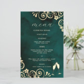 Gold Swirls Emerald Green Wine Glass Wedding (スタンド正面)