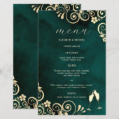 Gold Swirls Emerald Green Wine Glass Wedding (正面/裏面)