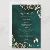 Gold Swirls Emerald Green Wine Glass Wedding (正面)