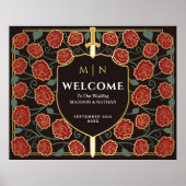 Gold Sword Shield Fantasy Wedding Welcome Sign ポスター (正面)