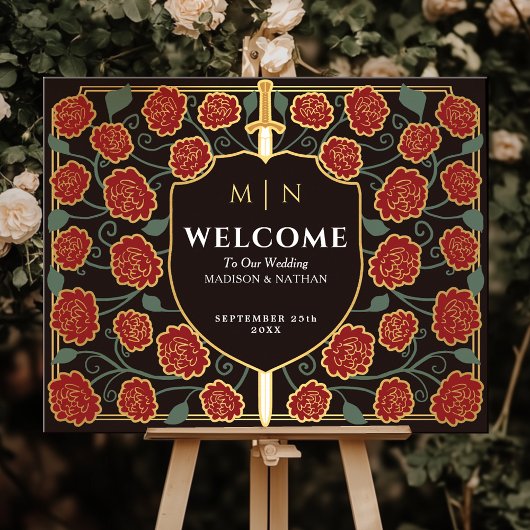 Gold Sword Shield Fantasy Wedding Welcome Sign ポスター