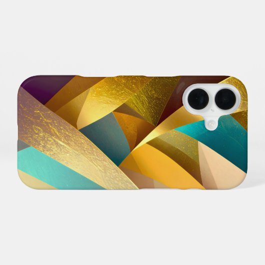 Gold Teal Abstract Art iPhone 16ケース (裏面横)
