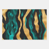 Gold Teal Black Tiger Stripe Pattern Abstract ラッピングペーパーシート (正面3)